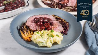 Pork Neck Roast with Cherry Sauce and Grilled Radicchio